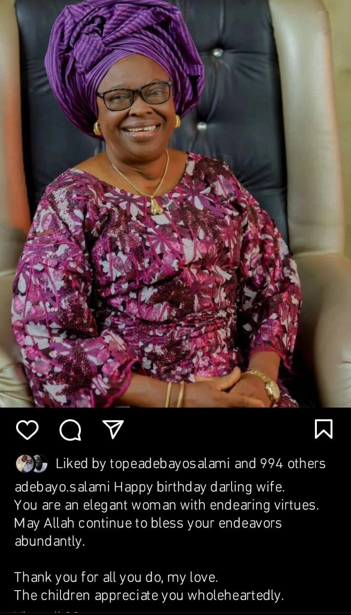 Adebayo Salami celebrates wife's 72nd birthday