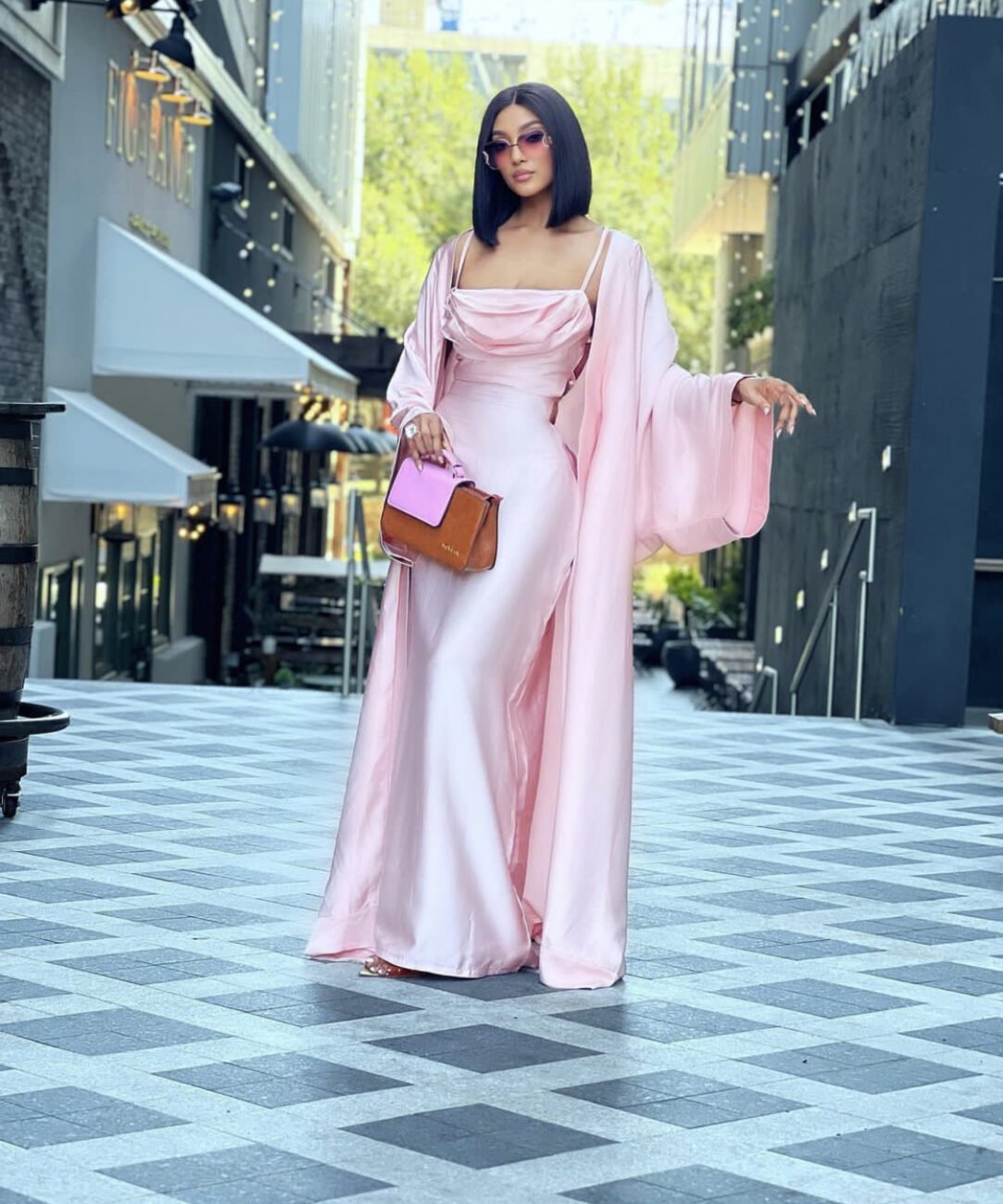 Lovely pink silk dress paired with a matching kimono.