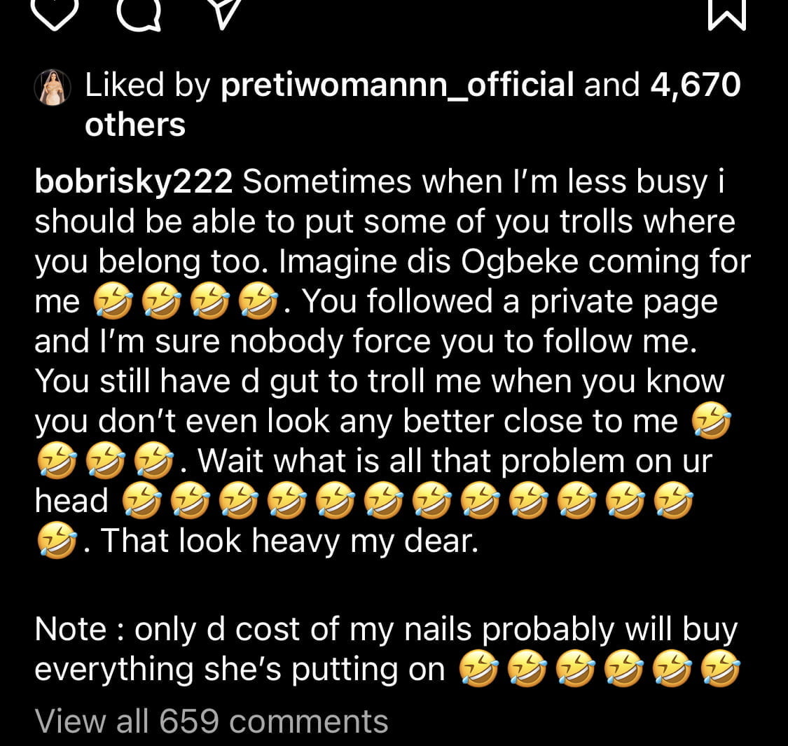Bobrisky’s post online calling out an alleged troll 