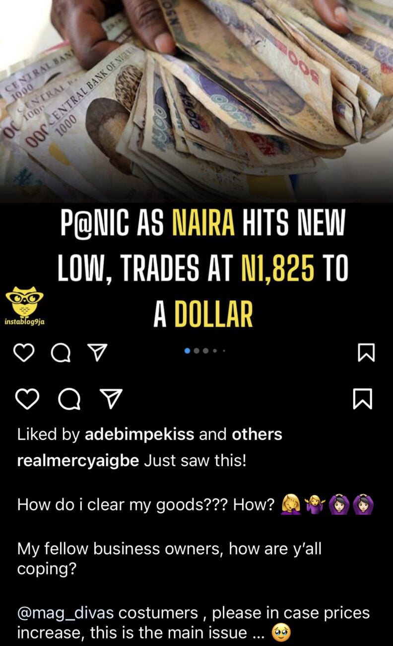 Mercy Aigbe laments as the Nigerian Naira falls to 1,800 per naira.