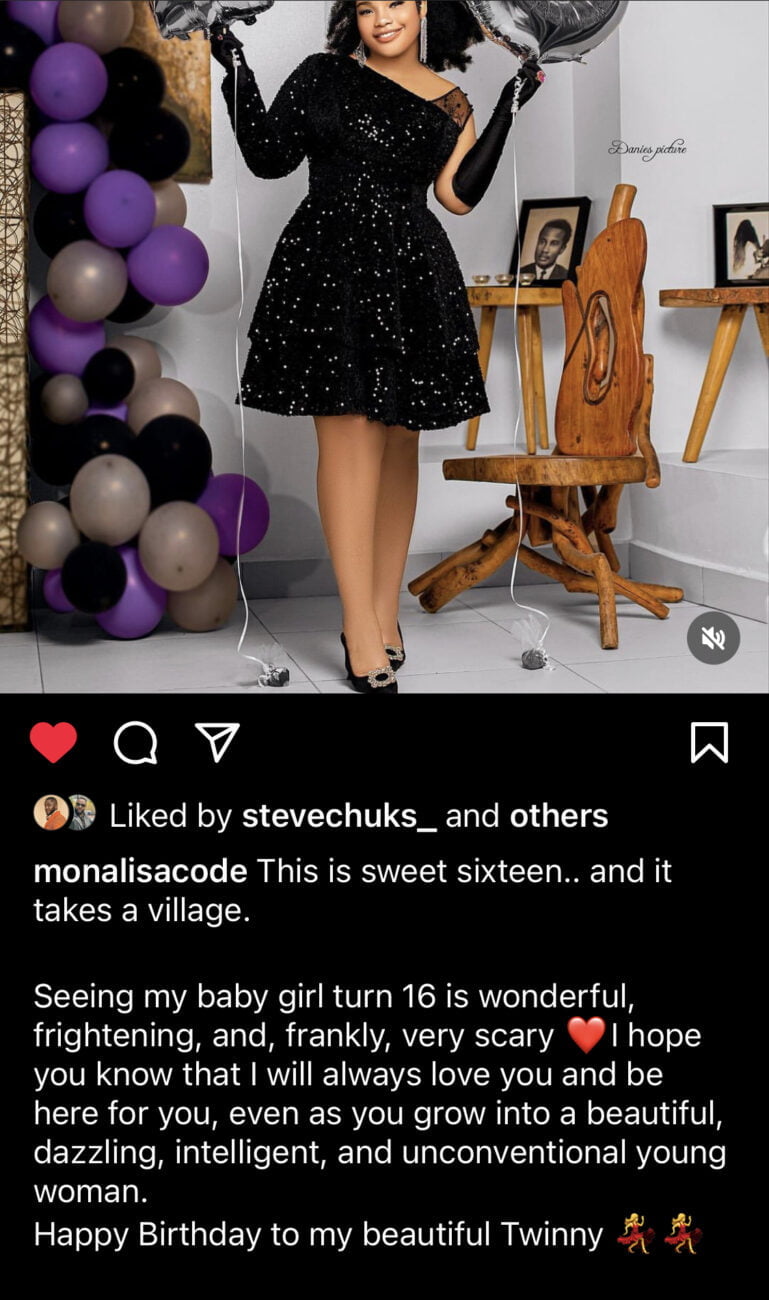 Monalisa Chinda’s post, dedicated to celebrity her daughter’s sixteenth birthday.