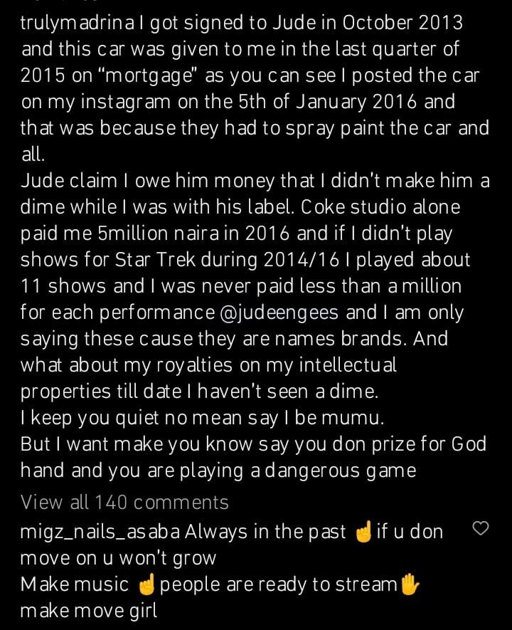 Cynthia Morgan calls out Jude Okoye over royalties
