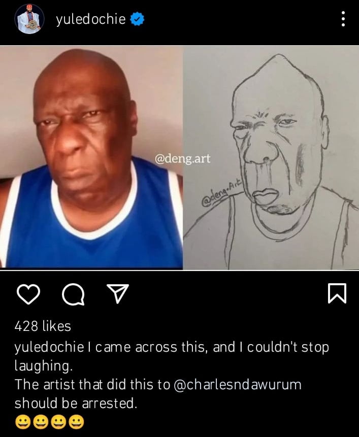 Yul Edochie reacts to drawing of Charles Awurum