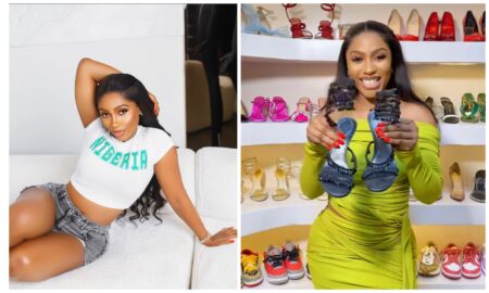 Mercy Eke shows off her shoe collection in new post.