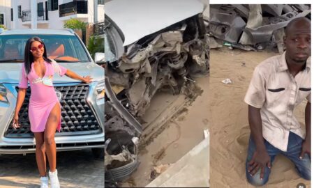 Influencer Ife cries out after a mechanic crashed her car.