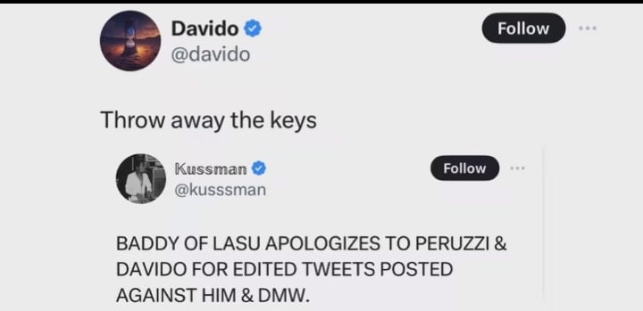 Davido tells Peruzzi to throw the keys away