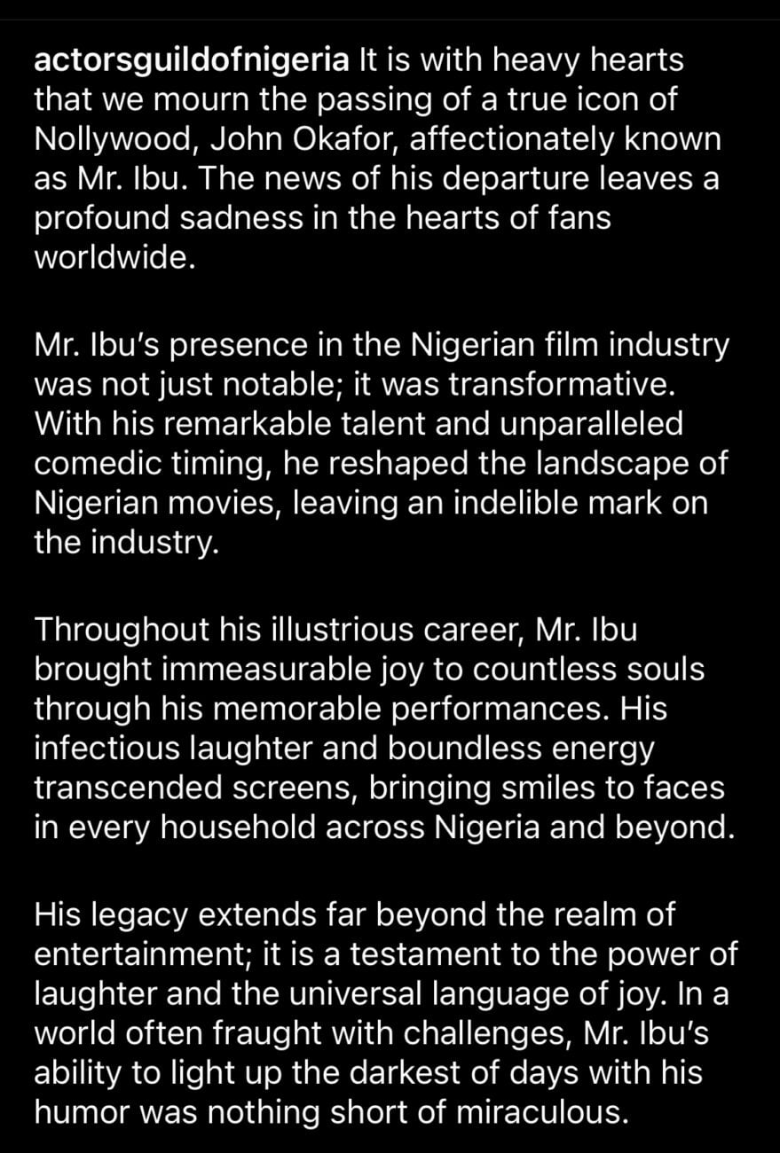 AGN releases official statement following Mr Ibu’s death.