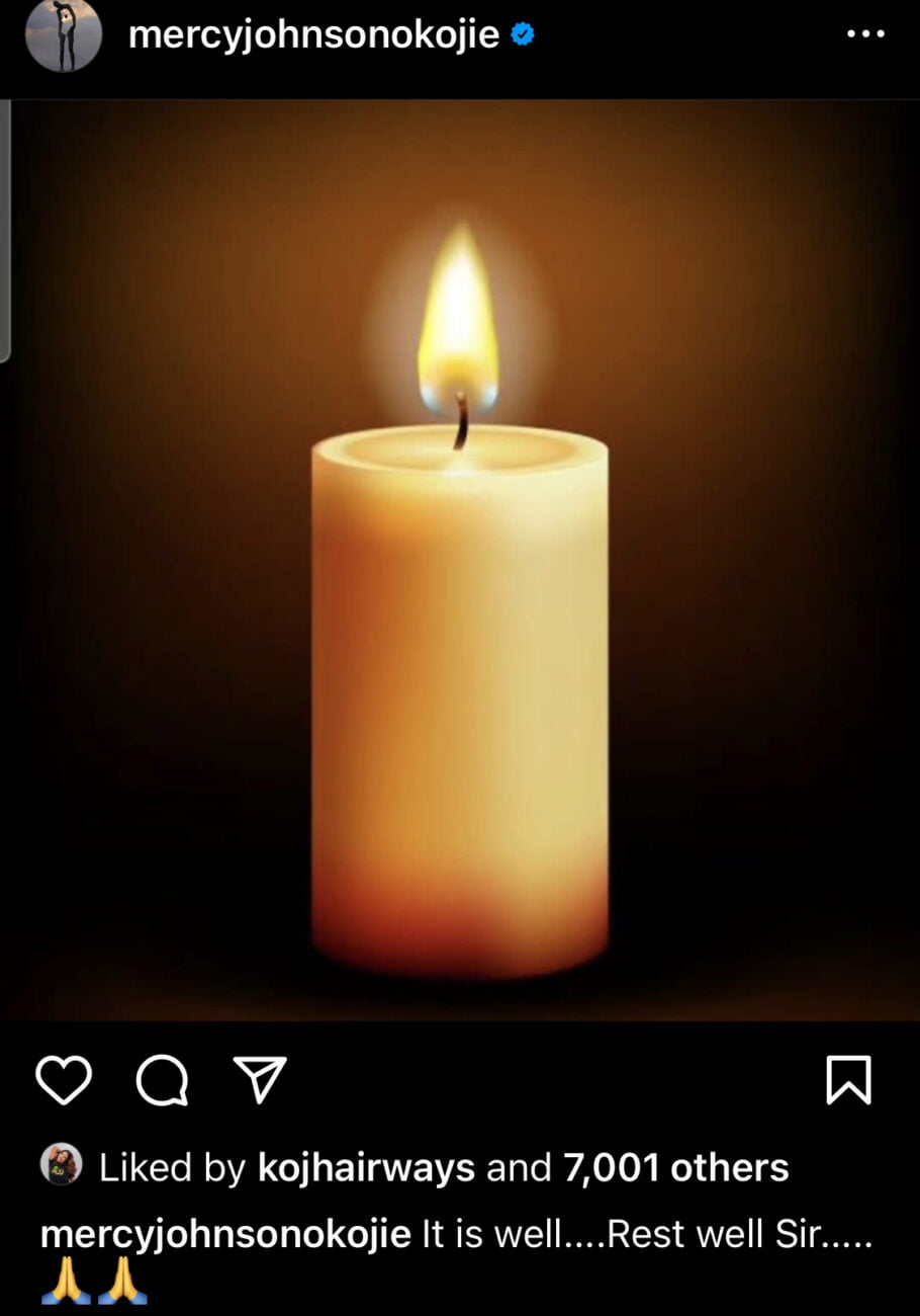 Mercy Johnson’s post mourning Mr Ibu’s death. 