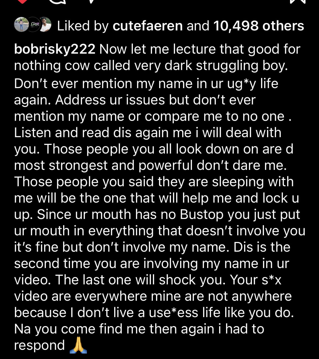 Bobrisky blows hot at Very Dark Black Man for alleging that he sleeps with lawmakers.