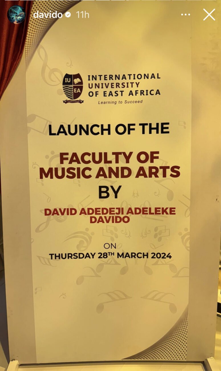 Davido launches the first Faculty of Music and Arts in the International University of East Africa.