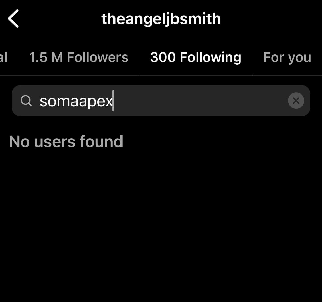 Proof that Angel unfollowed Soma on Instagram.