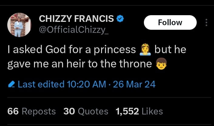 Chizzy Francis welcomes baby boy