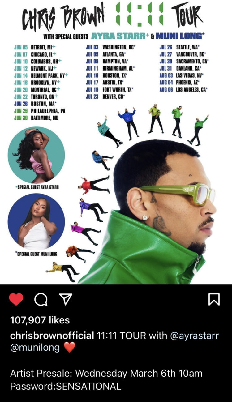 Chris Brown announces that Ayra Starr will appear as a special guest at his upcoming tour.