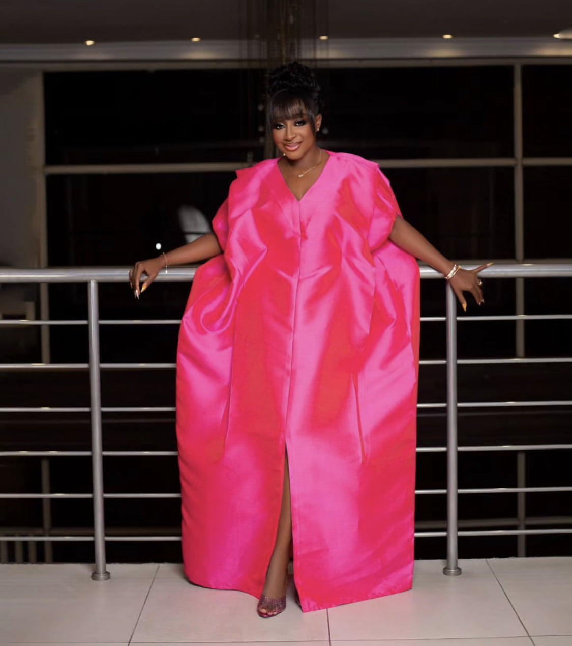 Ini Edo in a pink ‘bubu’ maxi dress.