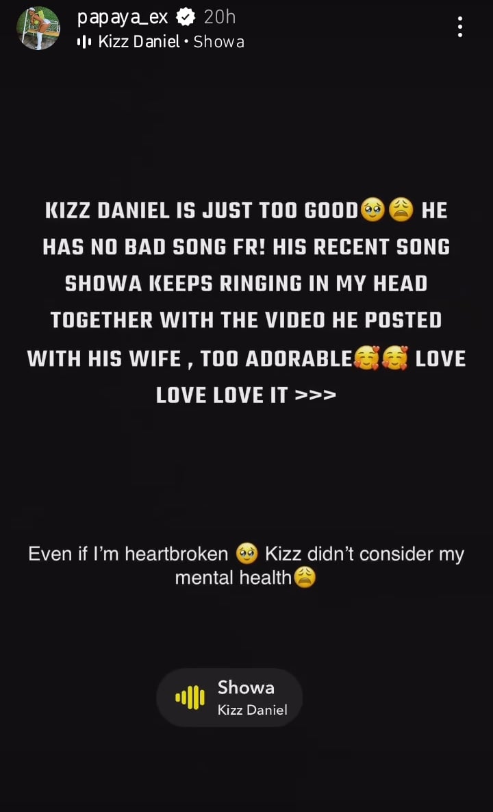 Papaya Ex revealed how Kizz Daniel broke her heart