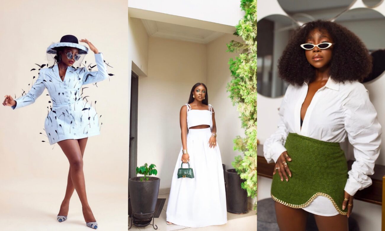 Ini Dima-Okojie looking effortlessly stylish in different outfits.
