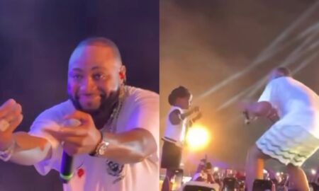 Davido participates in a dance off with a young fan in Uganda.