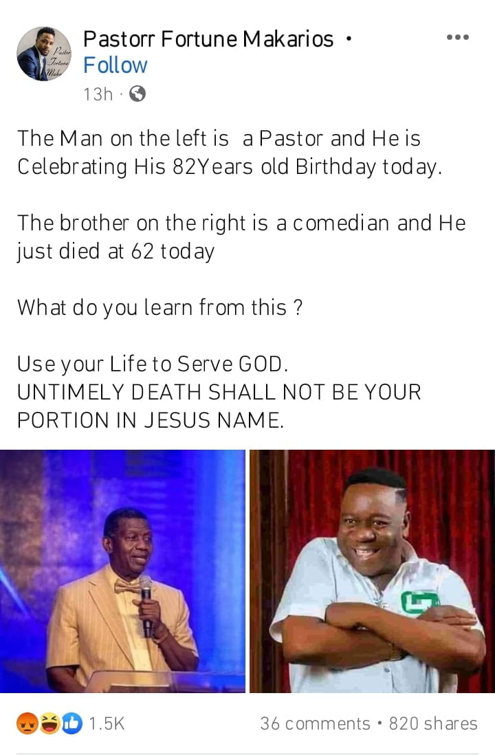 Pastor Fortune insinuate Mr Ibu because he didn't serve God