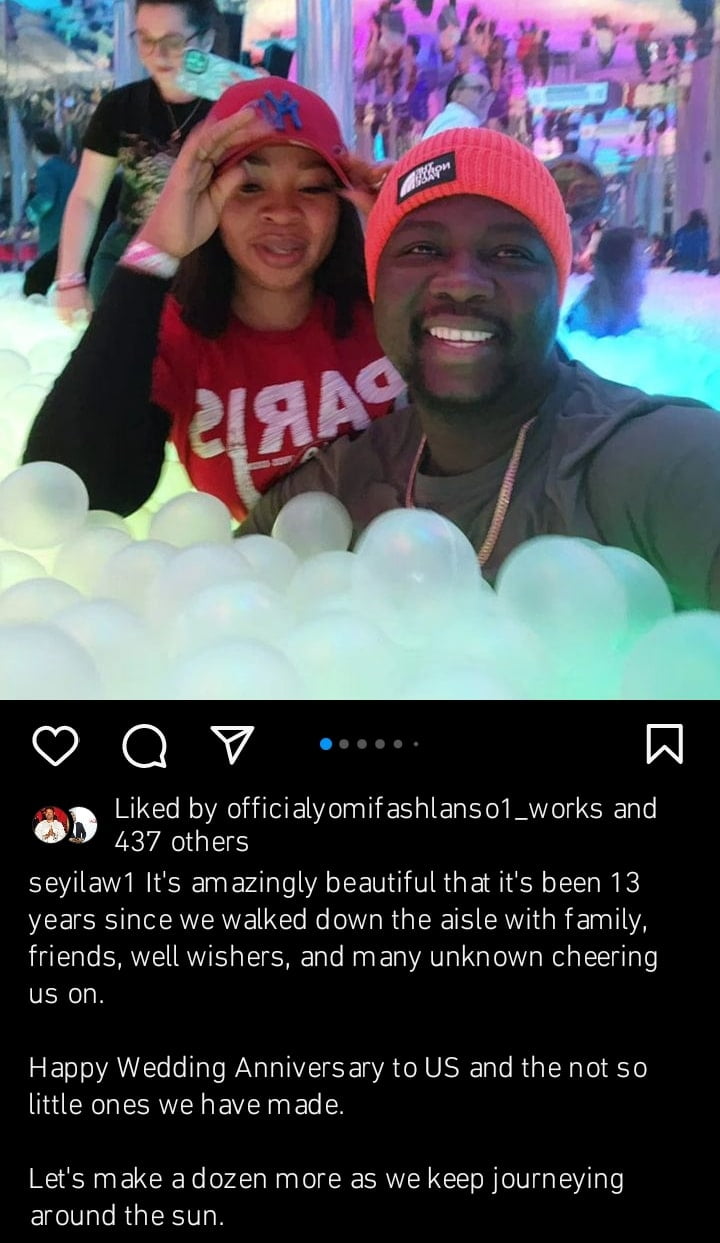Seyi Law and wife celebrate 13th anniversary