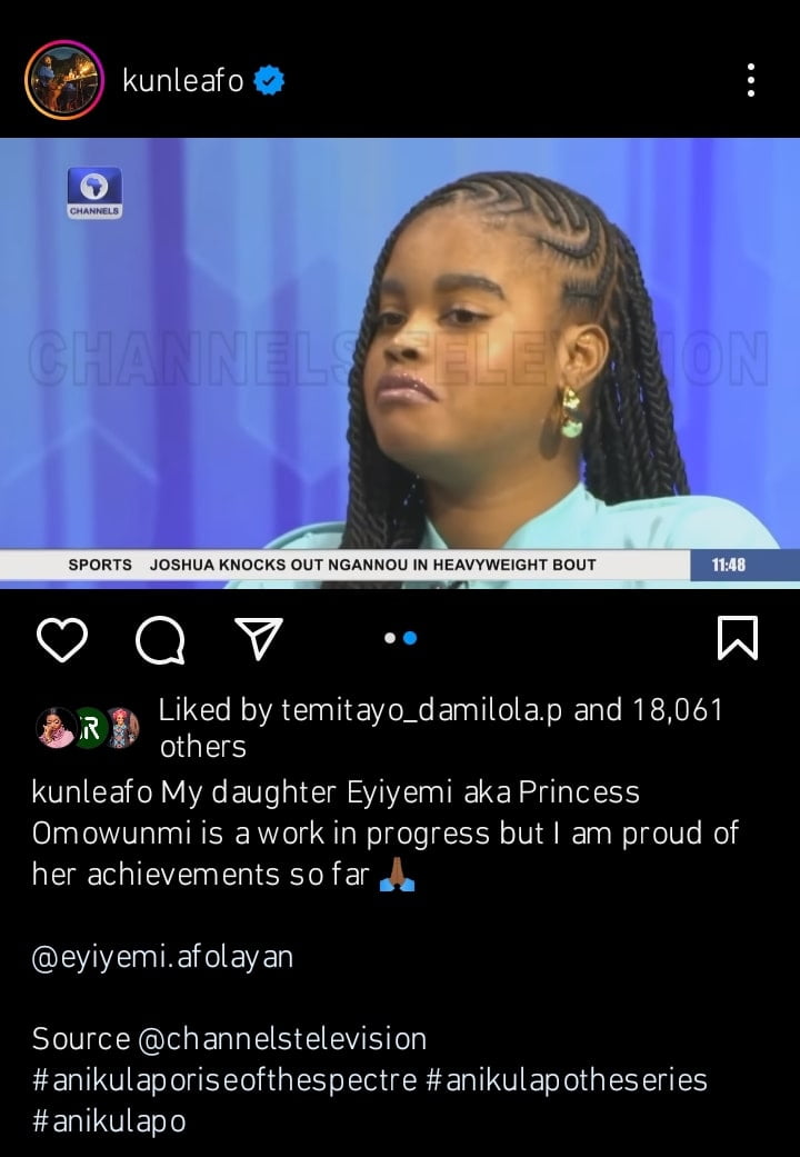 Kunle Afolayan expresses pride in daughter's achievements