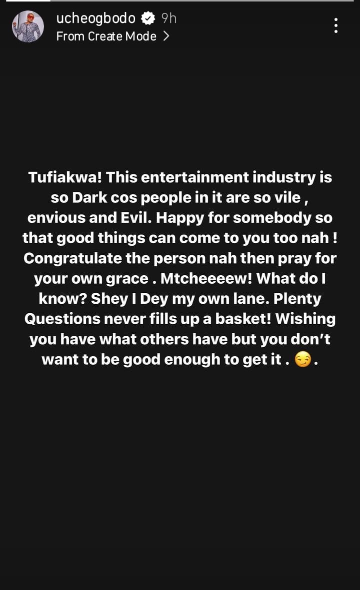 Uche Ogbodo says the entertainment industry is dark