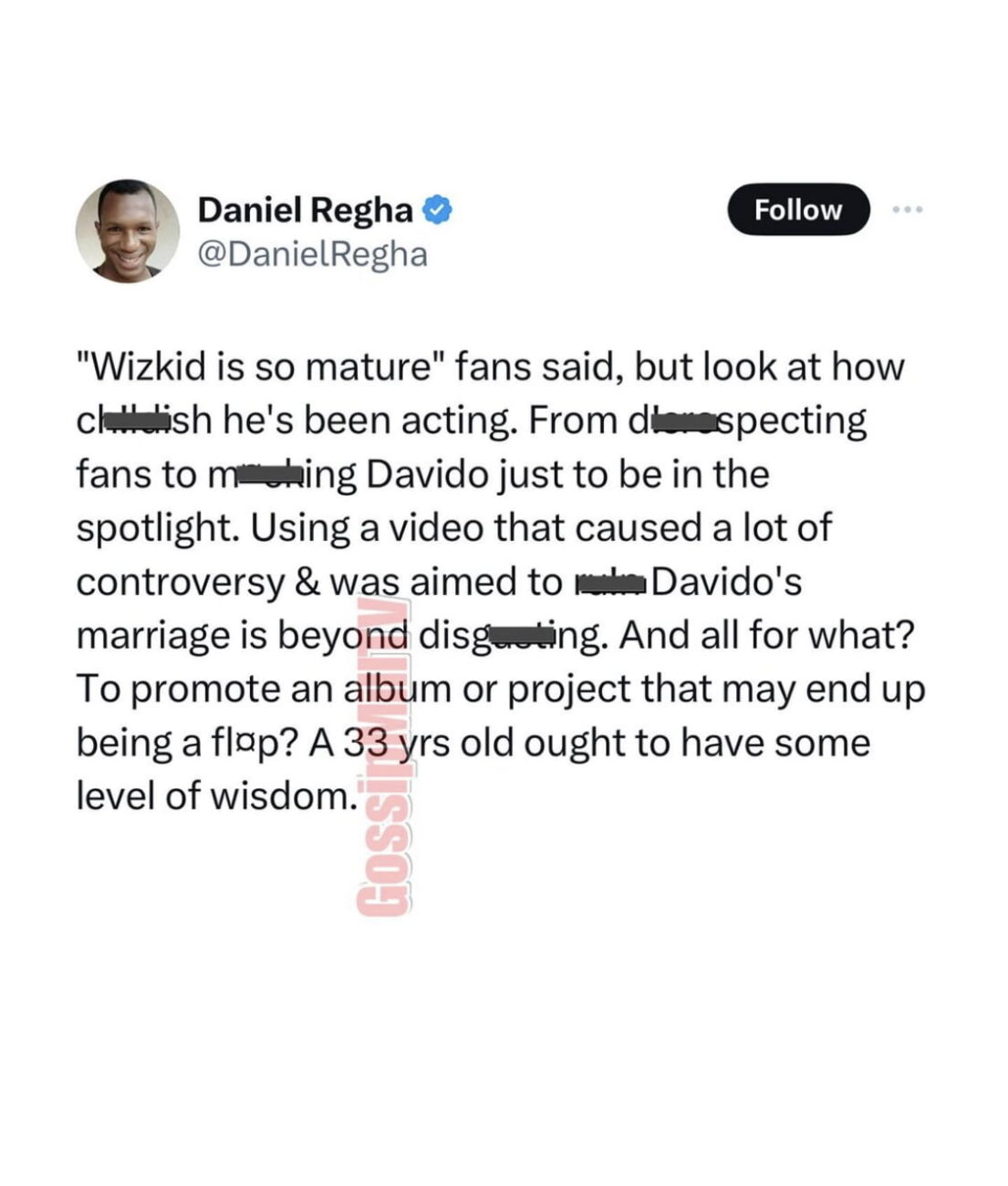 Daniel Regha calls out Wizkid for posting an embarrassing video of Davido.