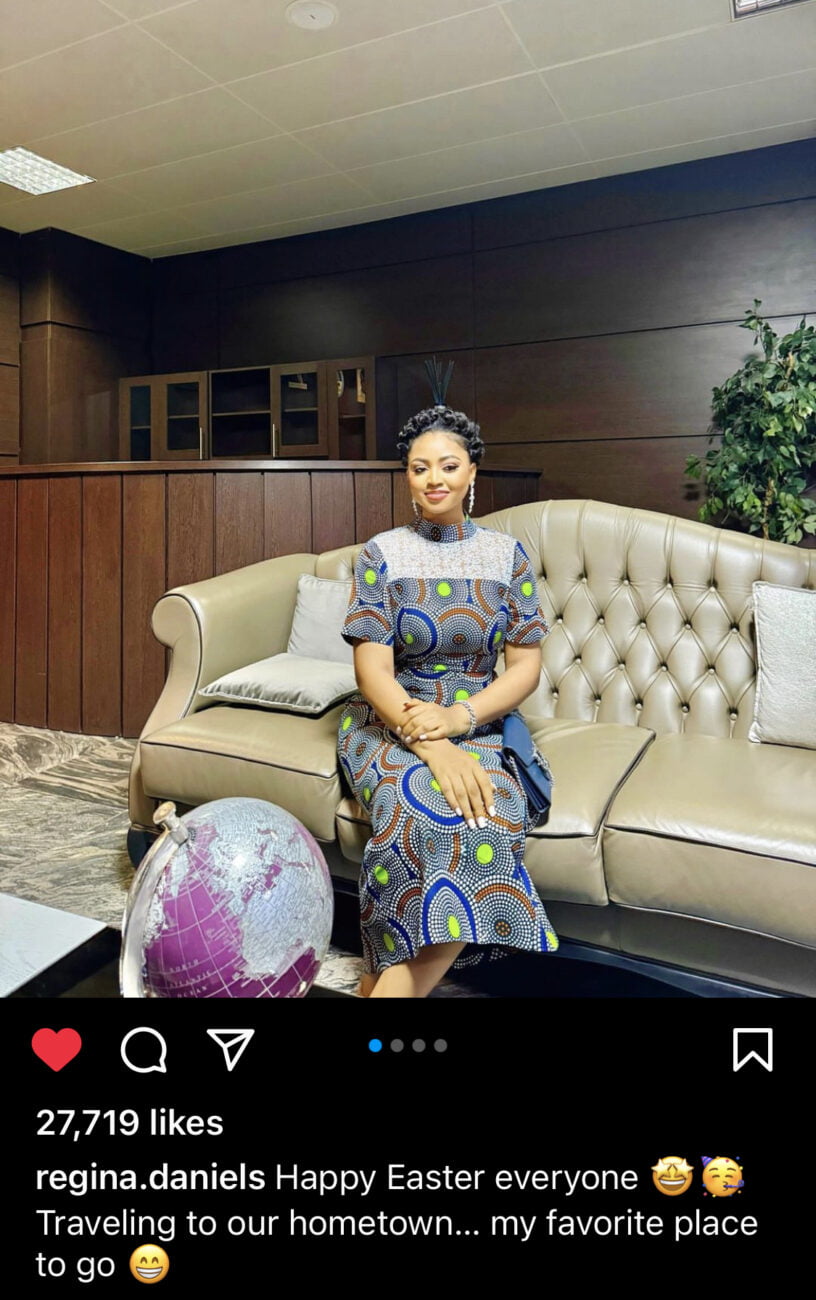 Regina Daniels’ latest post that sparked reactions from Eagle eyed netizens.