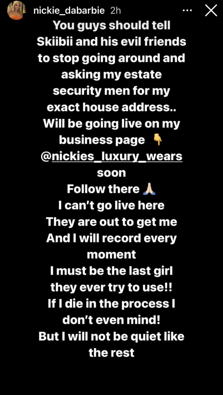 Nickie dabarbie calls out Skiibii for stalking her.
