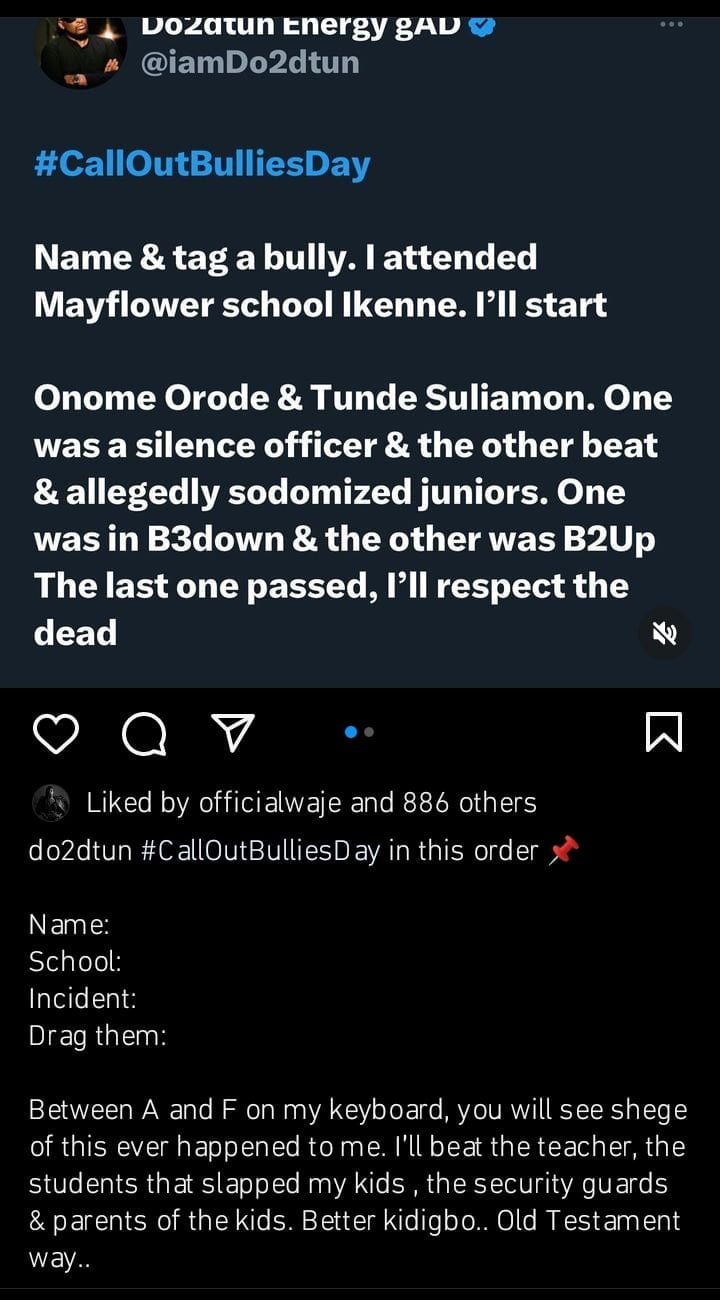Do2dtun calls out Mayflower school bullies