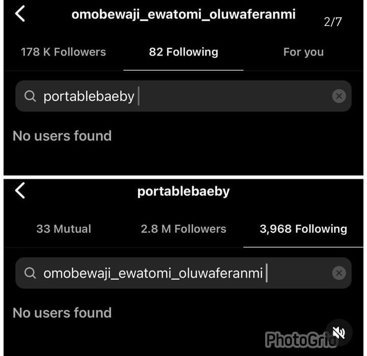 Portable and Bewaji unfollow each other 