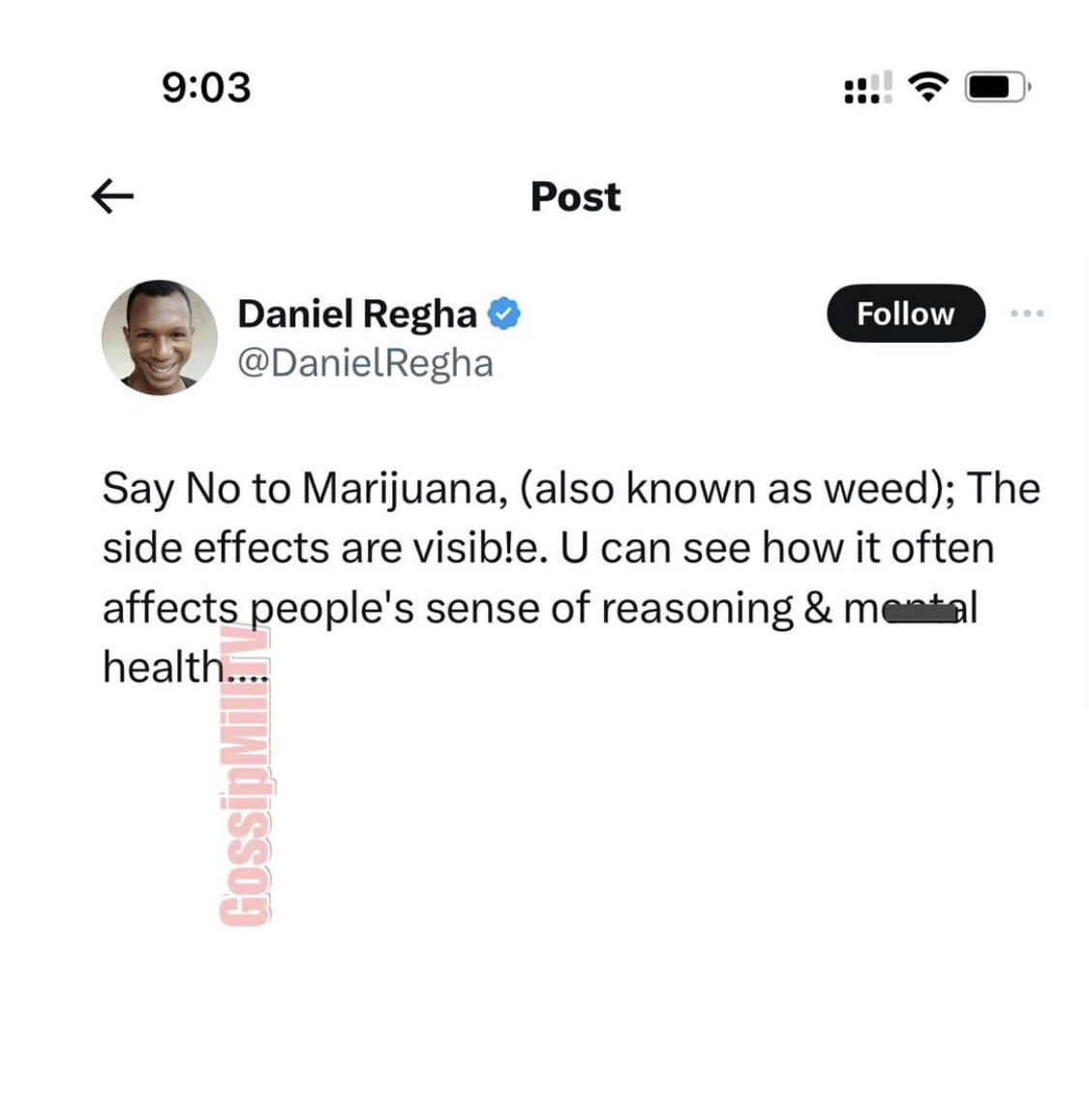 Daniel Regha insinuates that Wizkid smokes marijuana.