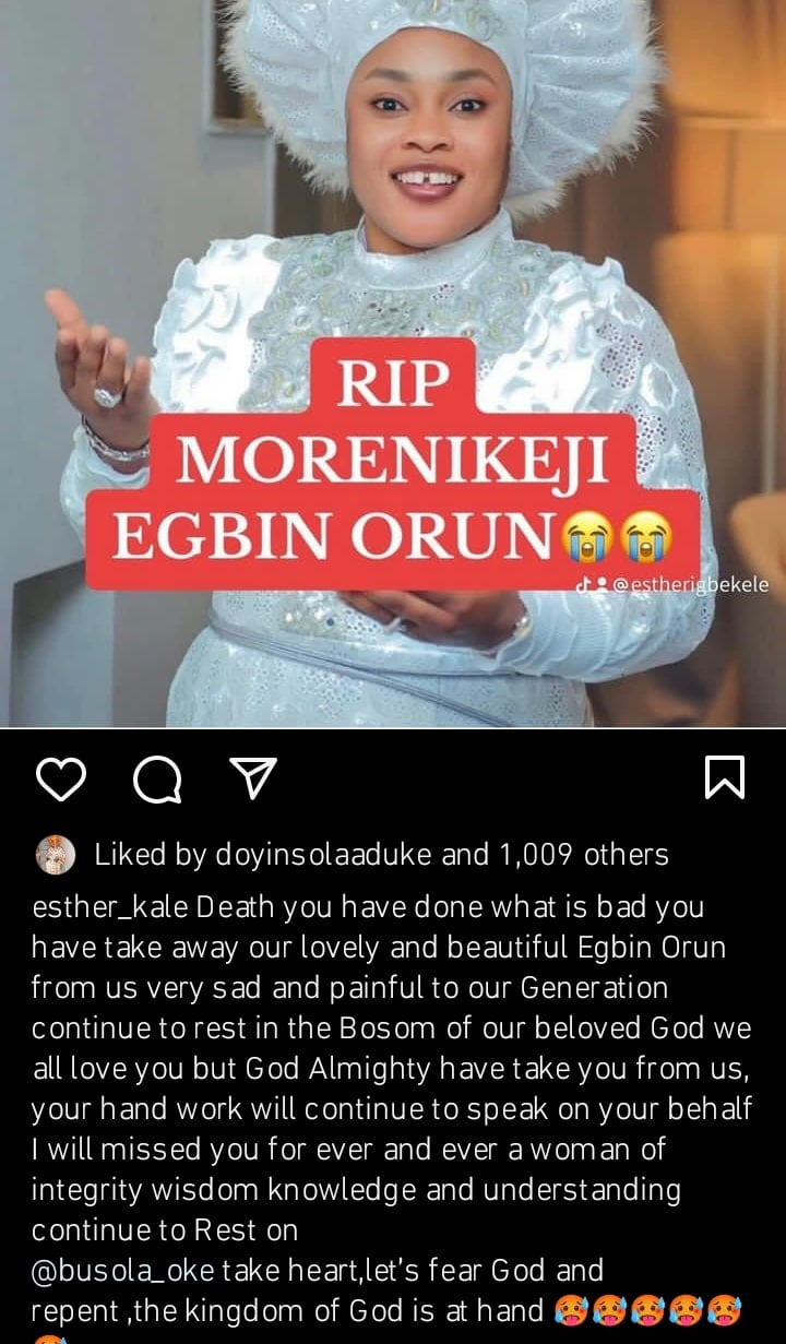 Esther Kalejaye mourns Prophetess Egbin Orun