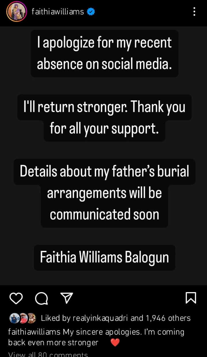Faithia Williams adds Balogun to her name