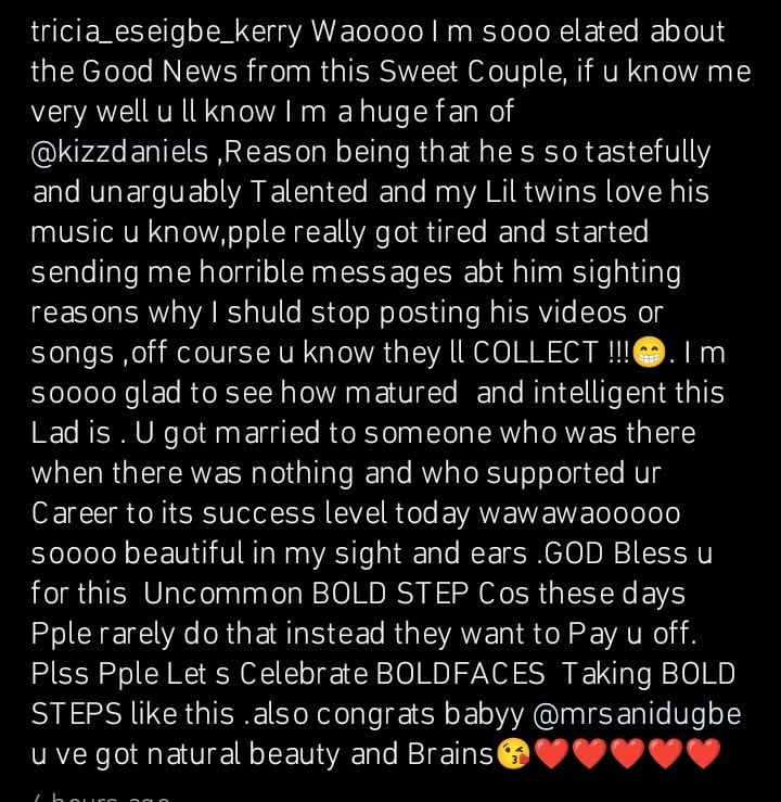 Tricia Eseigbe Kerry declares love for Kizz Daniel