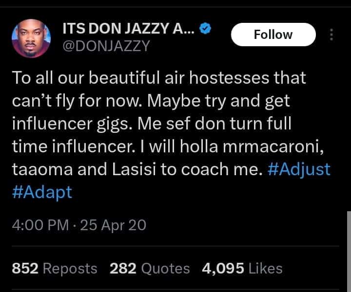 Don Jazzy declares himself an influencer in old tweet