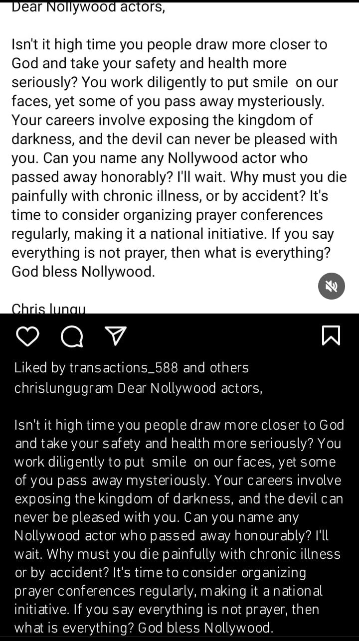 Chris Lungu writes note to Nollywood