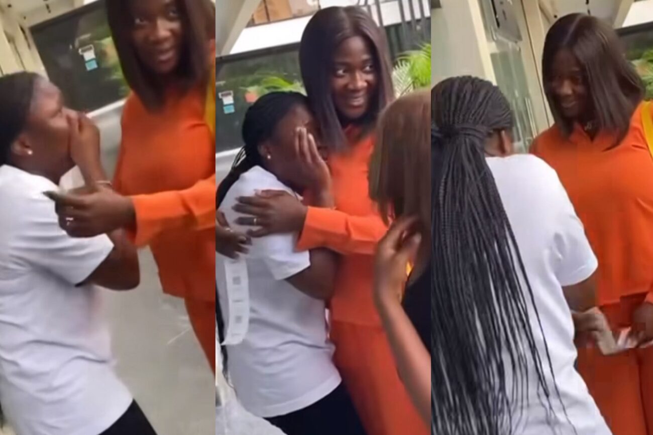 Lady cries after meeting Mercy Johnson