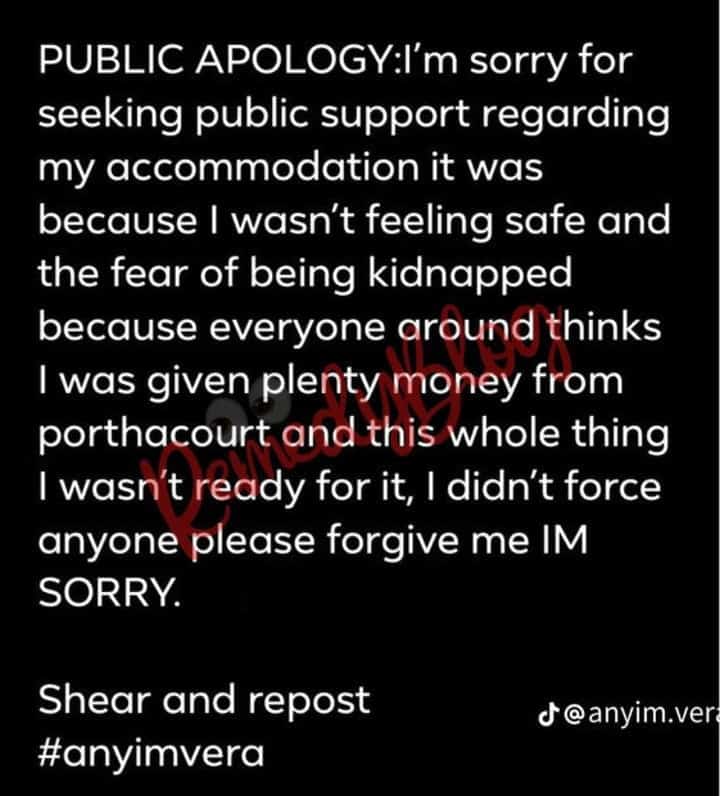Vera Anyim apologises to Nigerians 